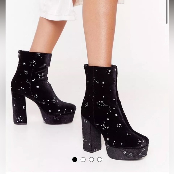 Nasty Gal Shoes Nasty Gal Velvet Constellation Platform Boots